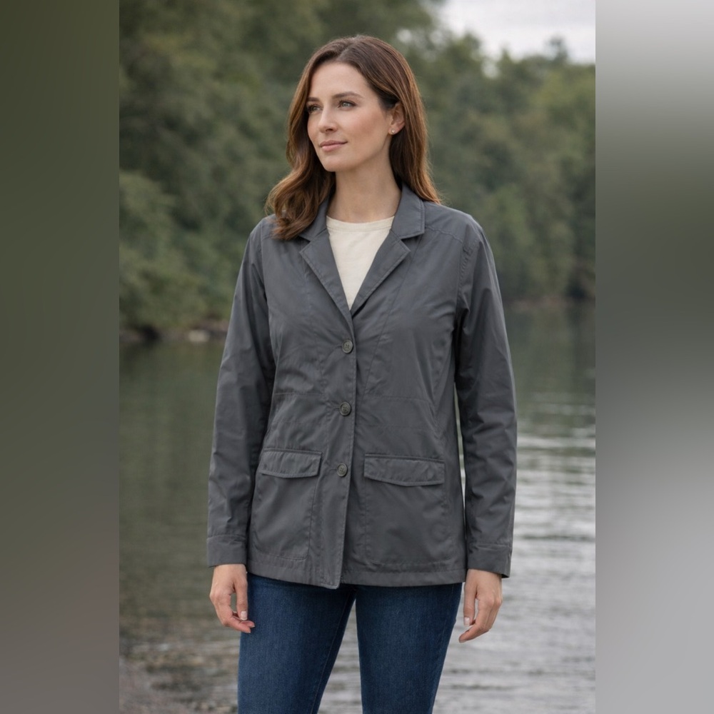 NAU Eco-Tech Grey Button Front Blazer Jacket Medium Water Resistant Office